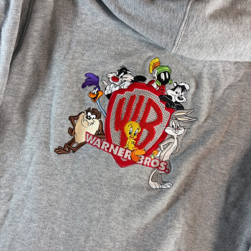 Warner Bros Studio Store Looney Tunes Embroidered Zip Hoodie Gray Womens Medium - Picture 4 of 7